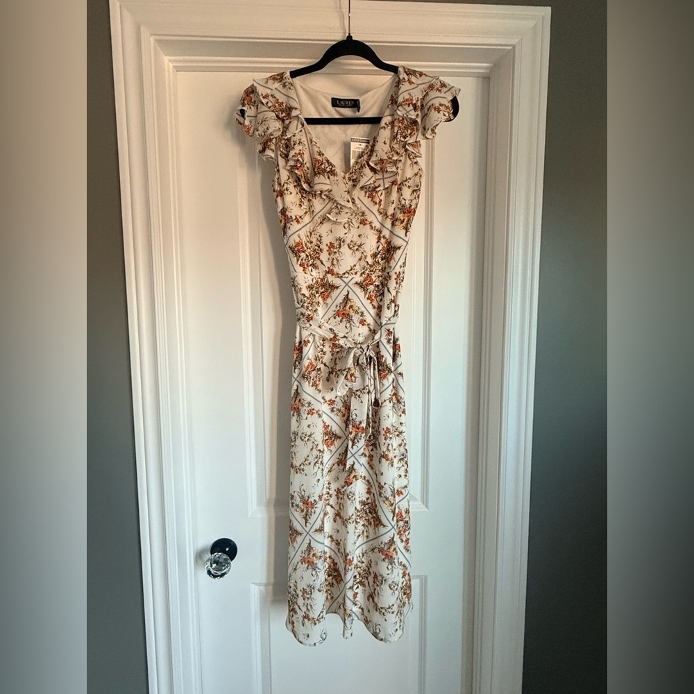 Ralph Lauren Floral Midi Dress in Cream and Orange